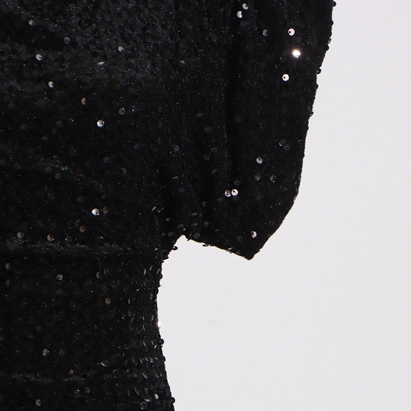 Structured Shoulder Crew Neck Sequin Mini Dress 7