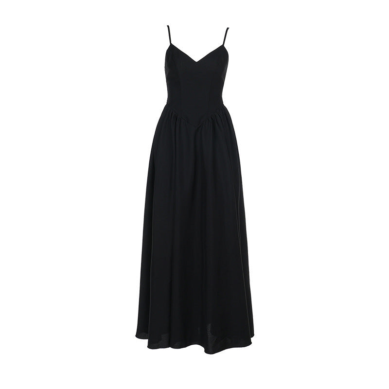 Spaghetti Strap V Neck Dropped Waist Gathered Front Slit Maxi Dress 6