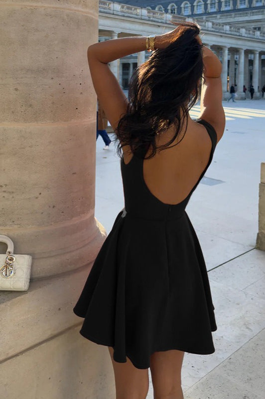 Boat Neck Sleeveless Pleated Fit and Flare Skater Mini Mini Dress 9