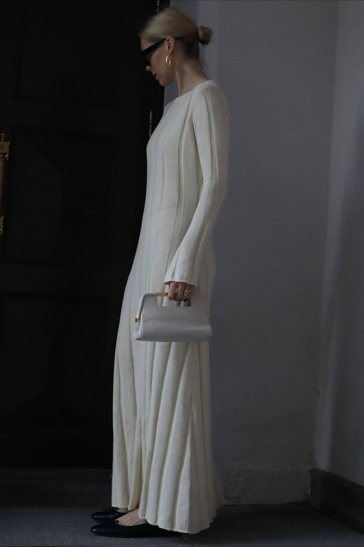 Rib Knit Long Sleeve Flare Hem Maxi Sweater Dress 2