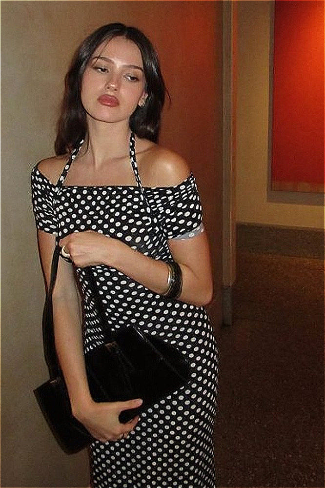 Black Polka Dot Halter Neck Bodycon Maxi Dress