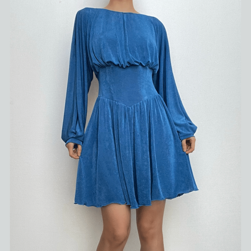 Button Ruched Corset Long Sleeve Mini Dress