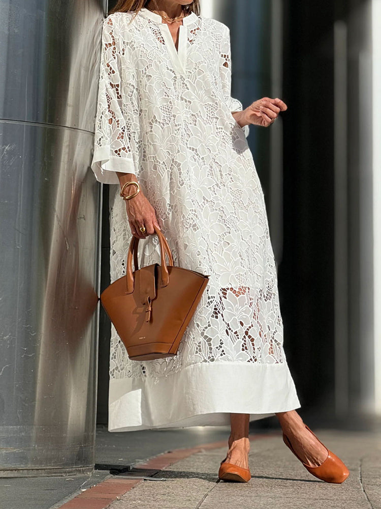 Off Shoulder Lace Panel Midi Dress 2