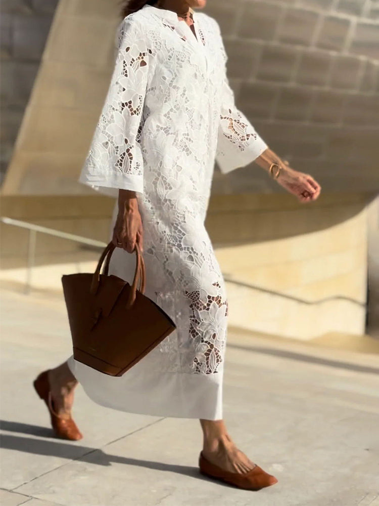 Off Shoulder Lace Panel Midi Dress 5