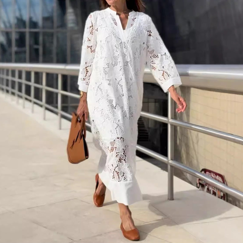 Off Shoulder Lace Panel Midi Dress