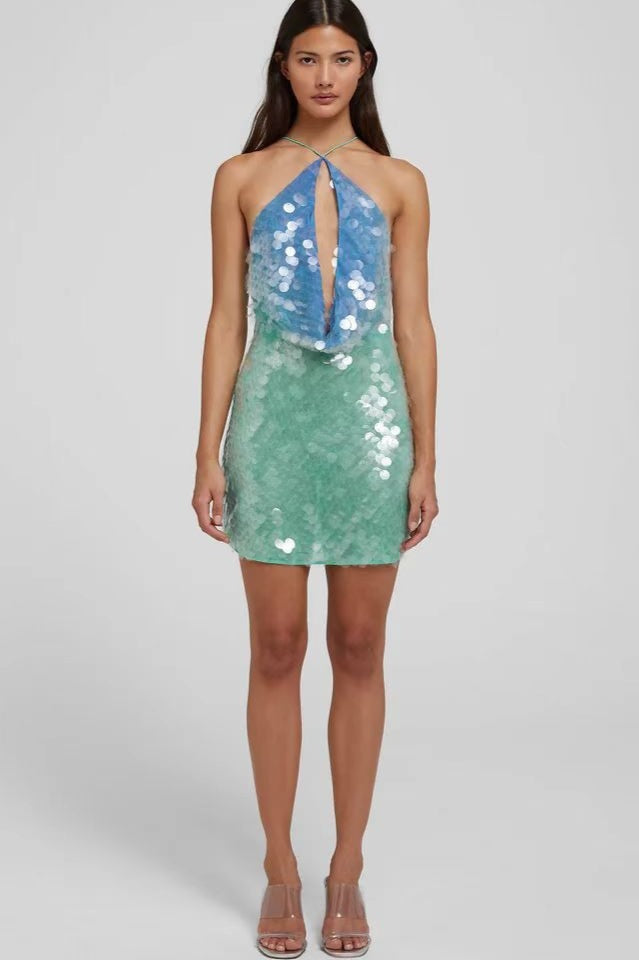 Sequin Halter Keyhole Cut Out Backless Bodycon Mini Mini Dress 4
