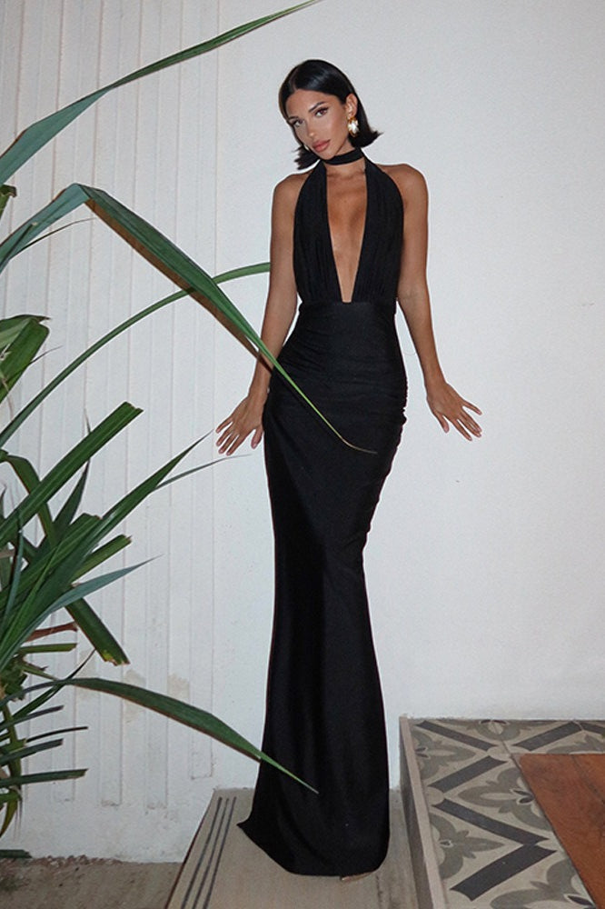 V-Neck Halter Backless Split Maxi Dress 11