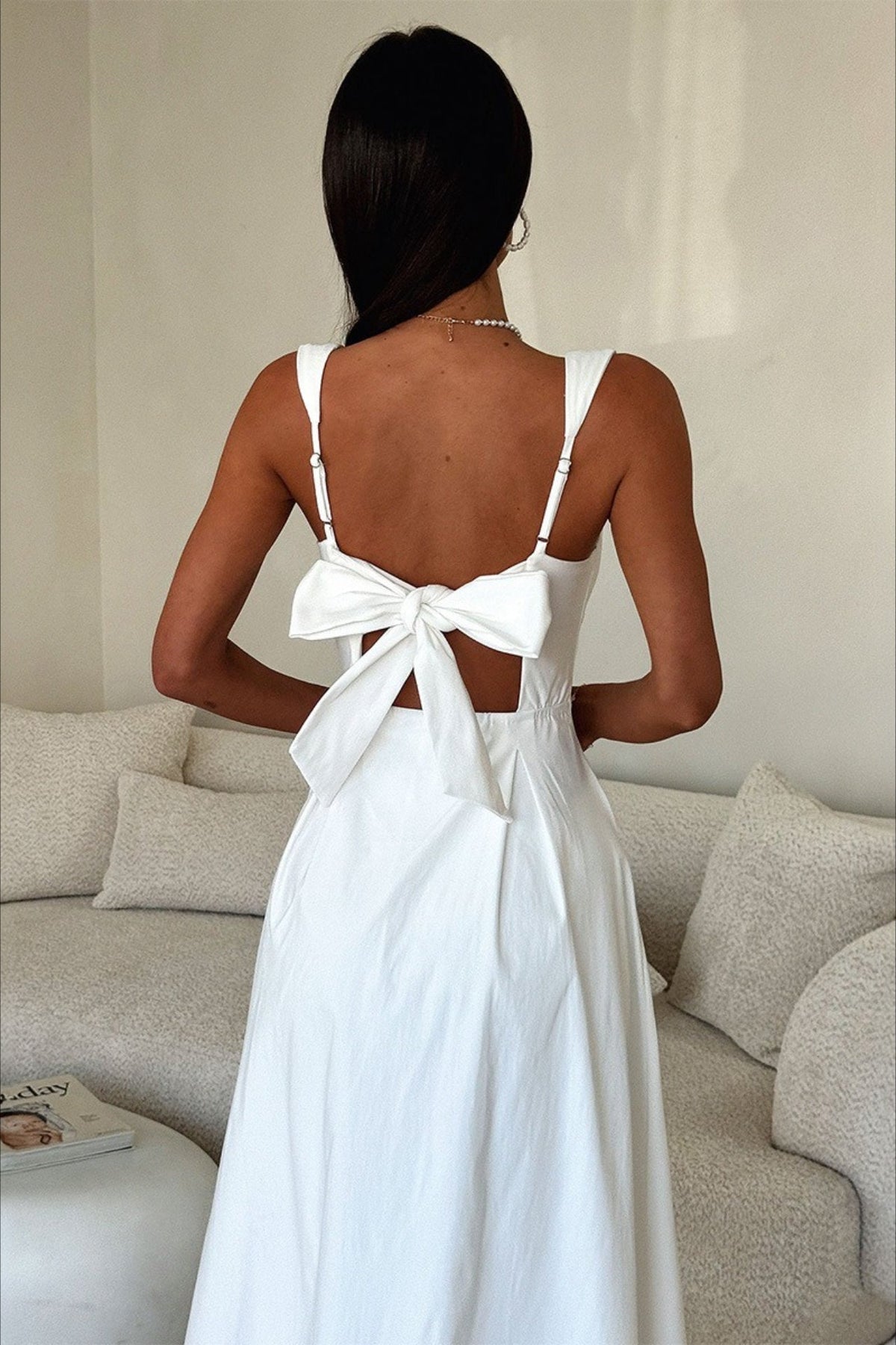 Square Neck Gathered Bust Wide Strap Pleated Pocket Midi Dress 3