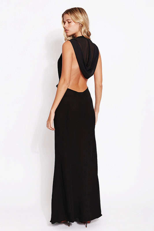 Hooded Deep Cowl Neck Sleeveless Backless Maxi Dress 4