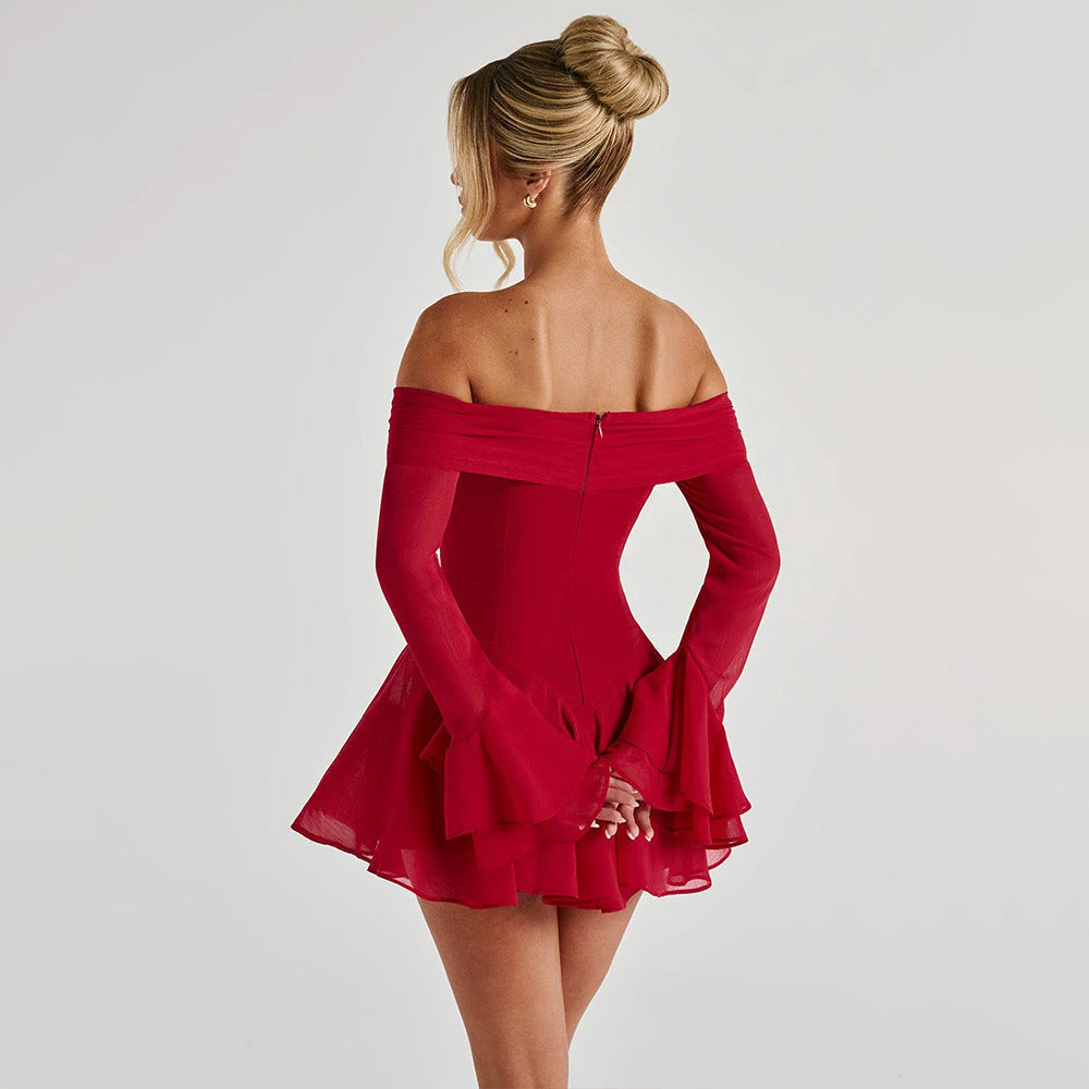 Off Shoulder Bow Front Bell Sleeve Flared Skater Mini Dress 7