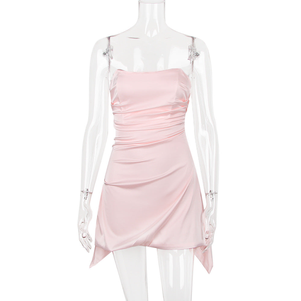 Strapless Ruched Satin Mini Dress With Side Drape Panels 7
