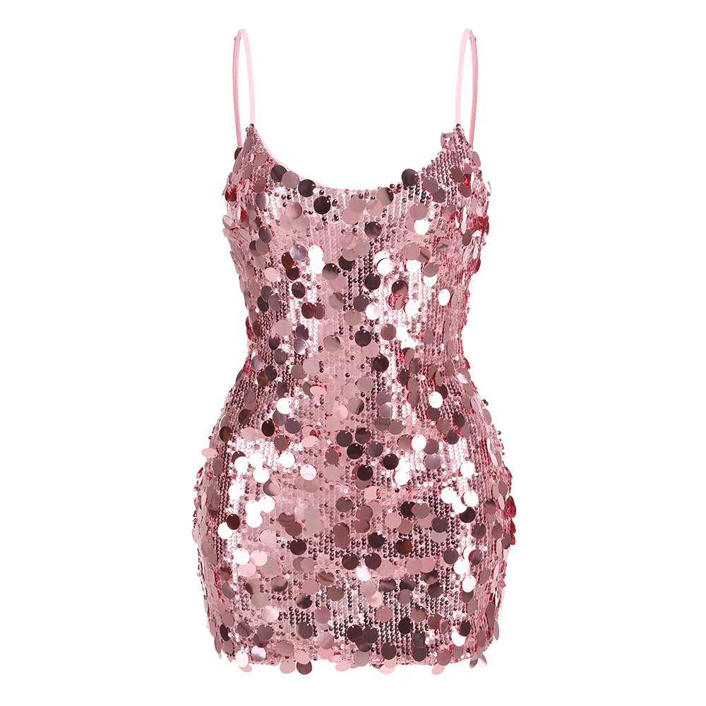 Scoop Neck Spaghetti Strap Paillette Scale Embellished Bodycon Mini Dress 7