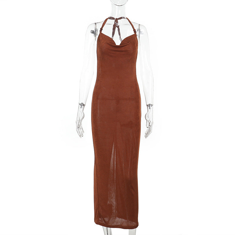 Halter Cowl Neck Backless Bodycon Column Maxi Dress 7
