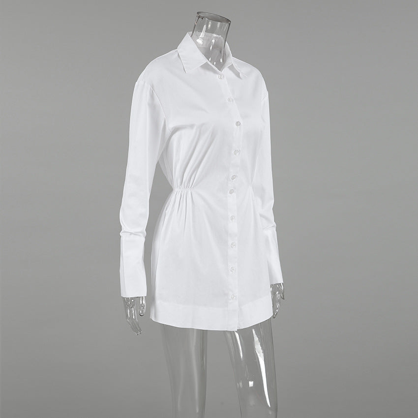 Collared Button Front Belted Long Sleeve Shirt Mini Dress 7