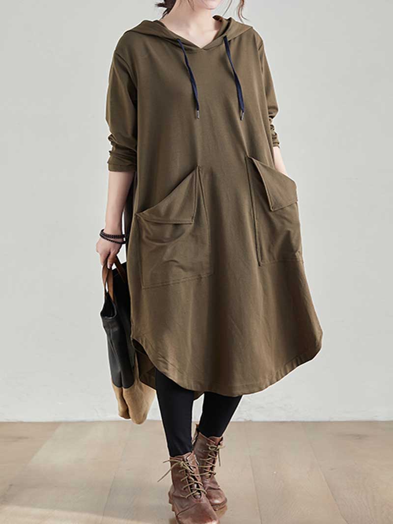 Hooded Long Sleeve Rib Knit Midi Dress 2