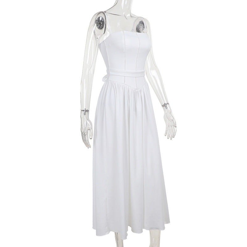 Square Neck Corset Basque Waist Pleated Midi Dress 7