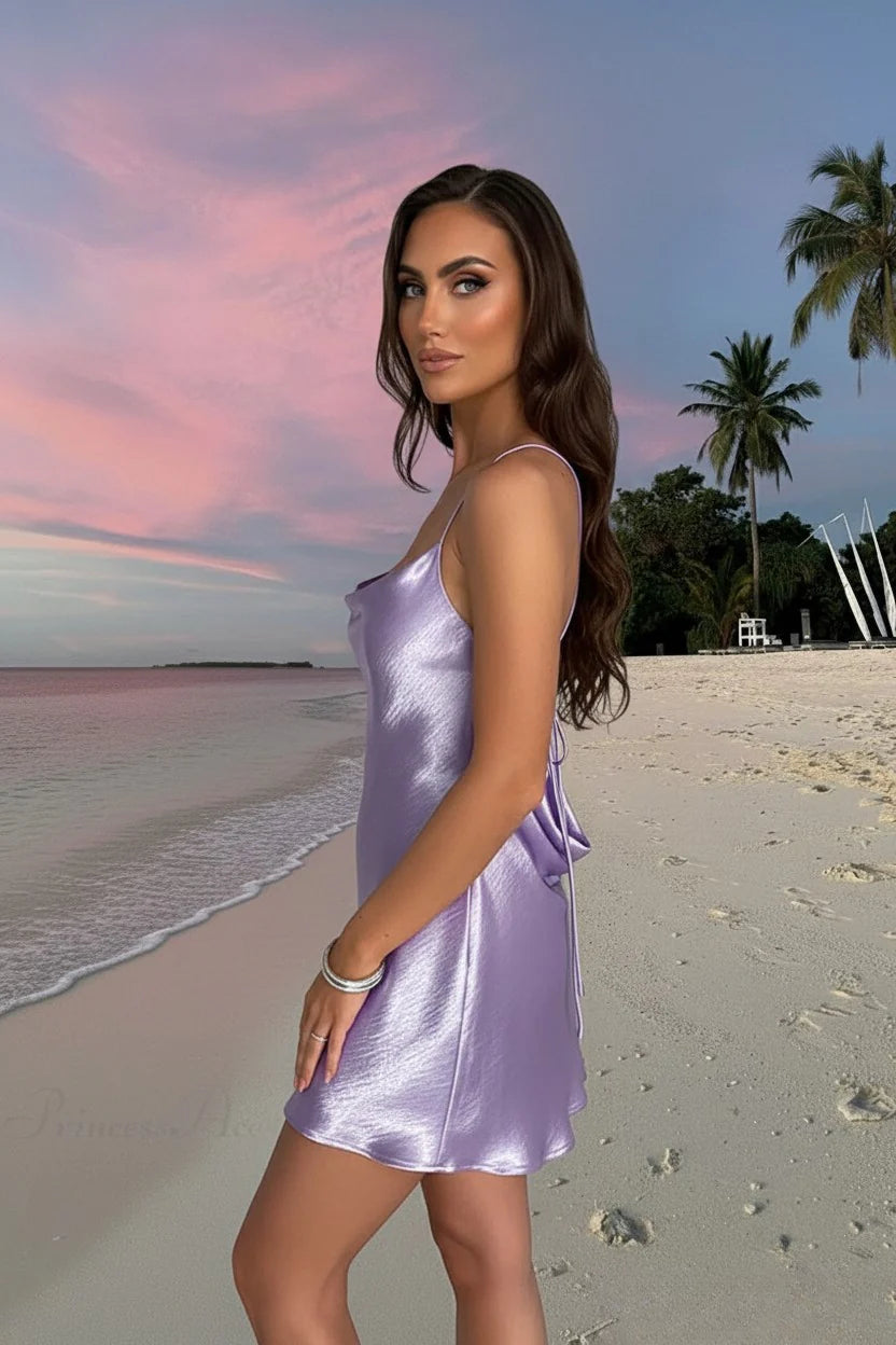 Satin Cowl Neck Spaghetti Strap Slip Mini Dress 2