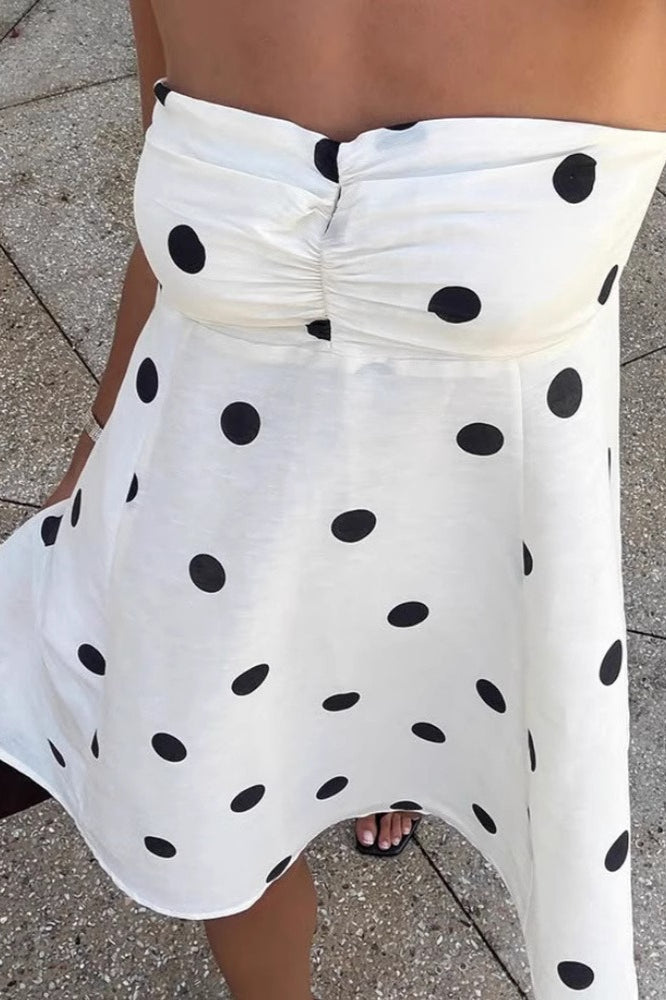 Polka Dot Strapless Ruched Bust A-Line Mini Dress 3