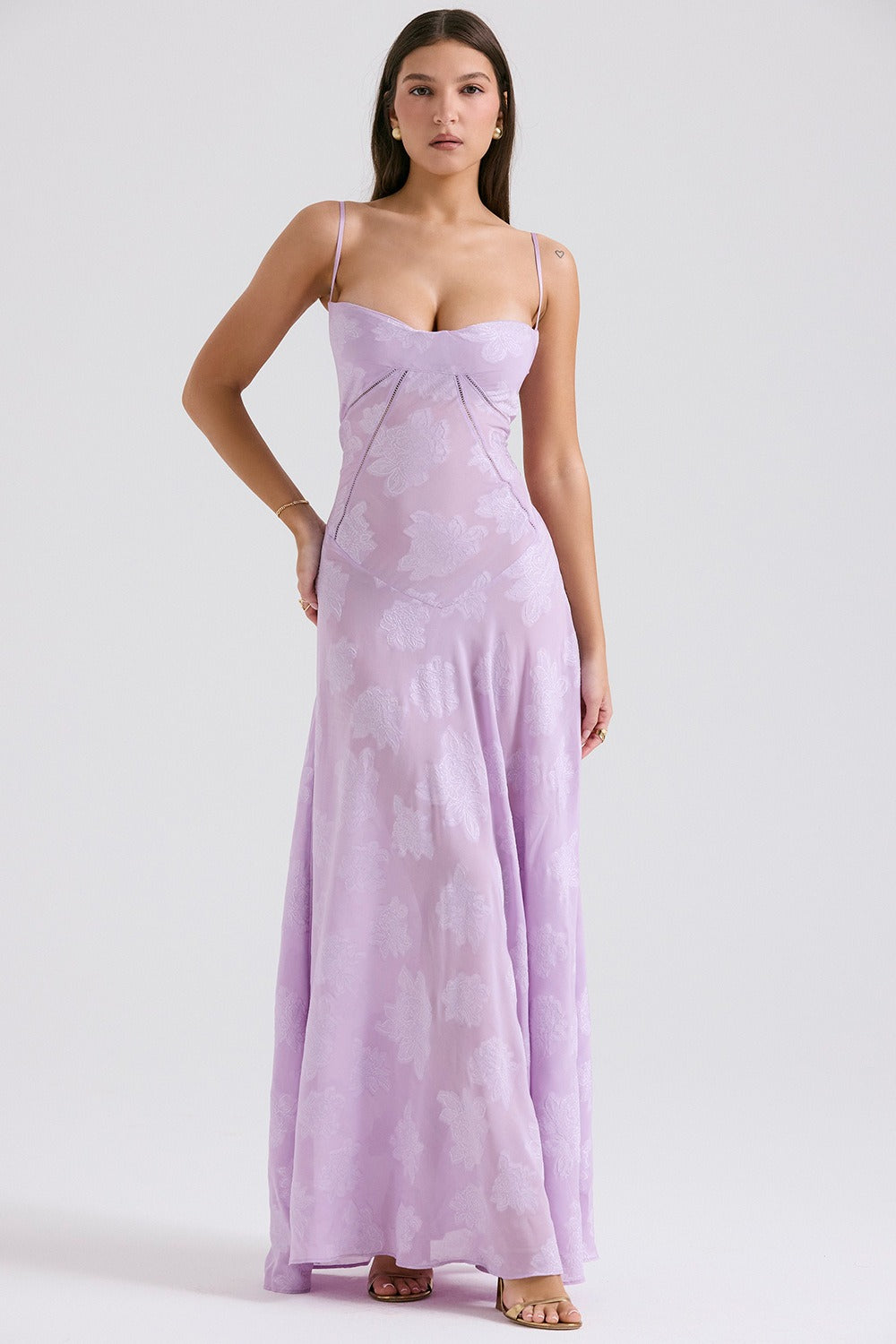 Bustier Seam Spaghetti Strap Devore Burnout Maxi Dress 4