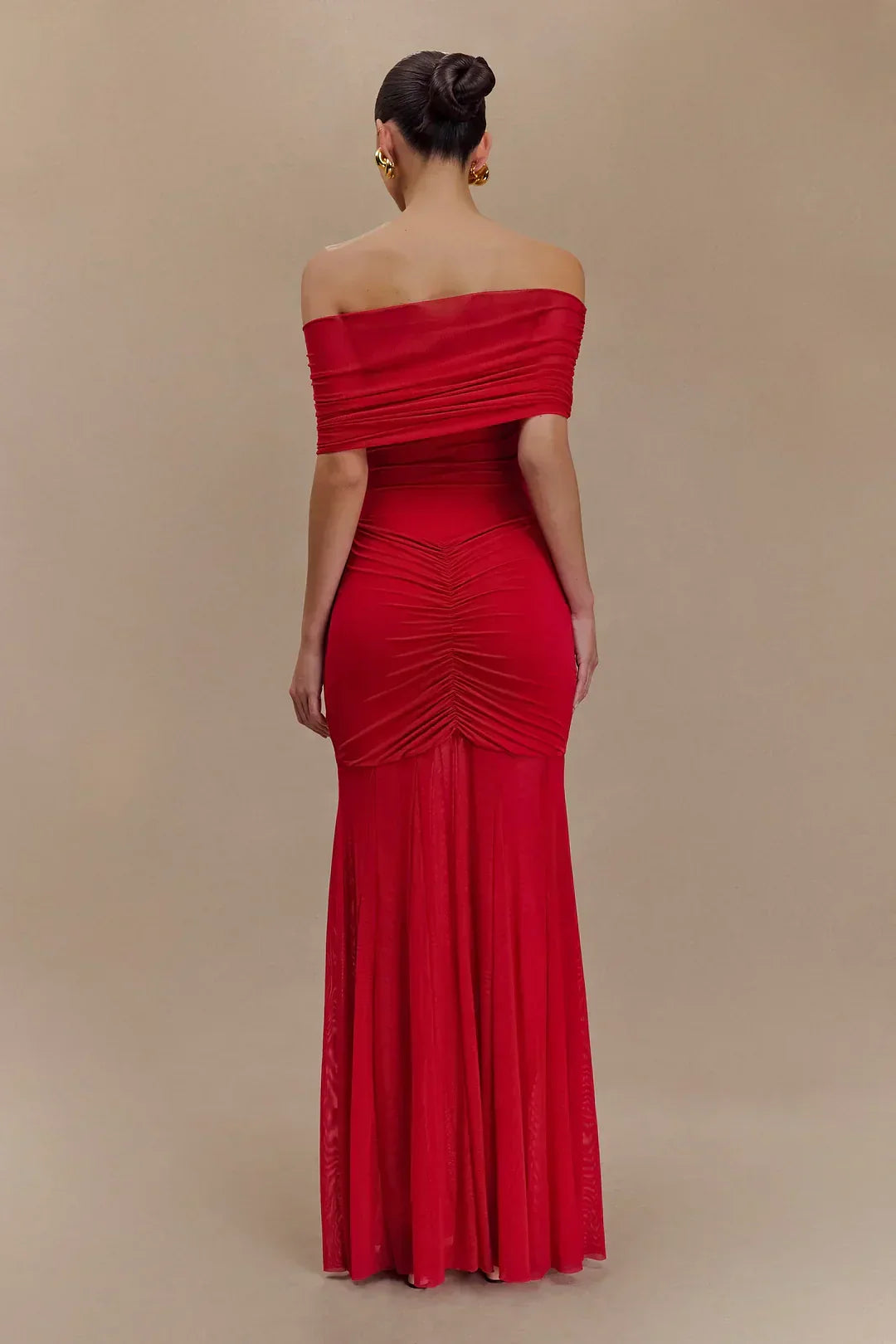 Off Shoulder Pleated Column Maxi Gown 2