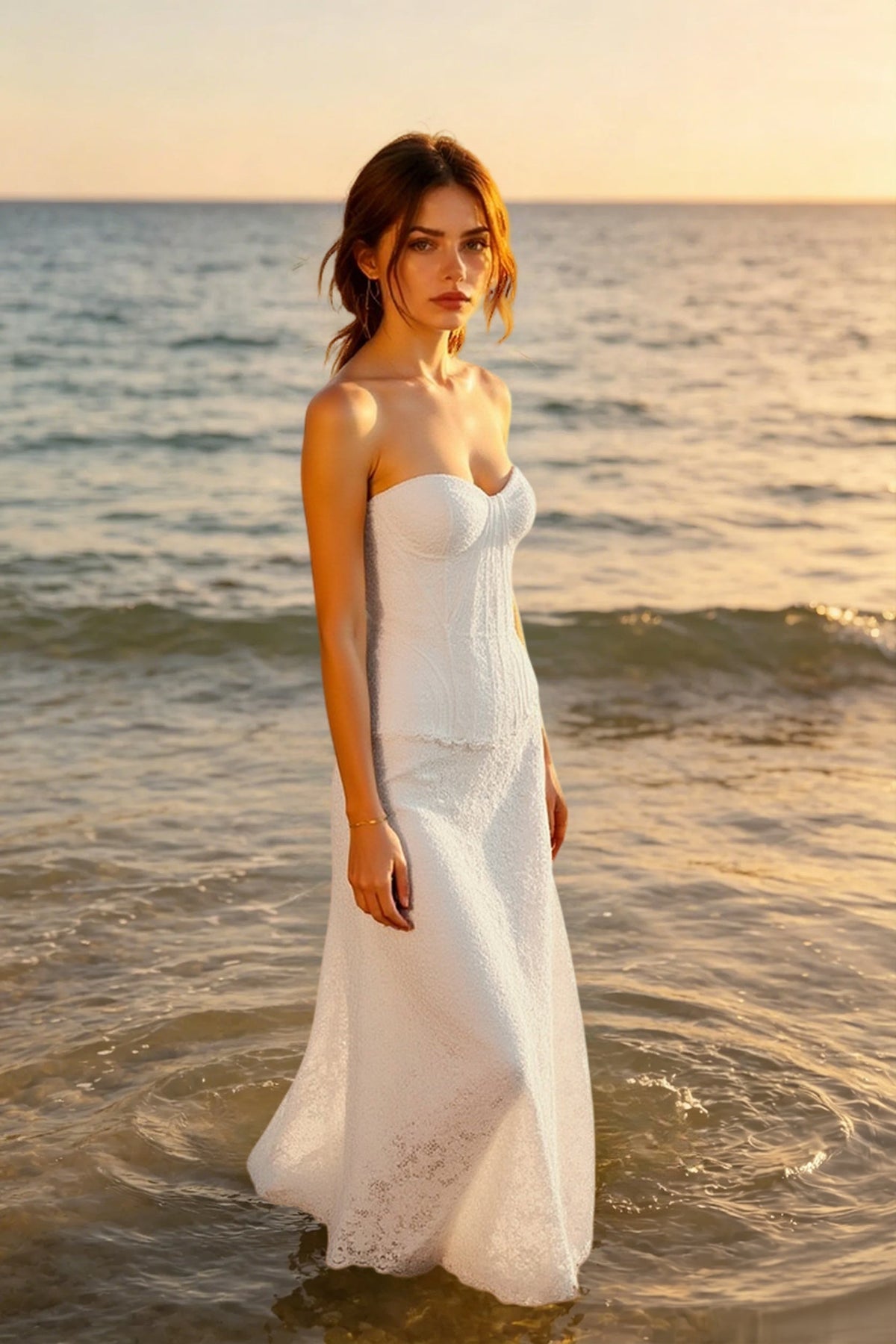 Strapless Corset Boned Lace A-Line Maxi Dress