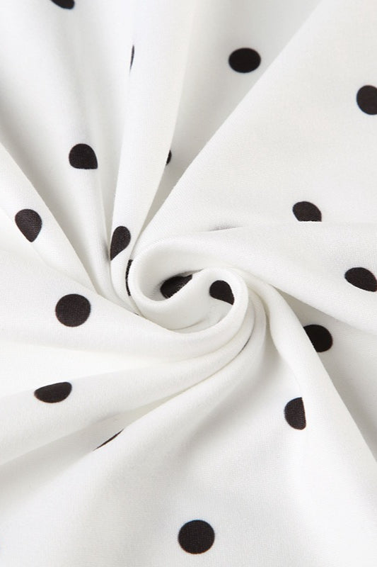Polka Dot Lace Trim Deep V-Neck Bow Spaghetti Strap Slip Midi Dress 4