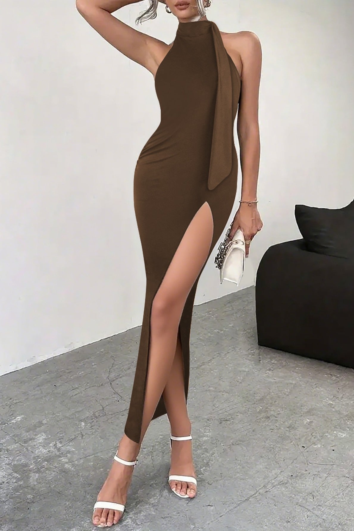 Backless Tie High Slit Dress 7