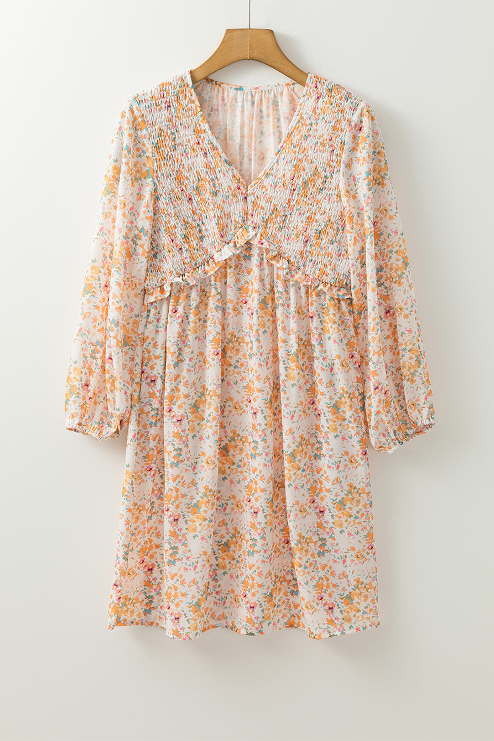Ditsy Floral Print Surplice V-Neck Balloon Sleeve Empire Waist Mini Dress 6