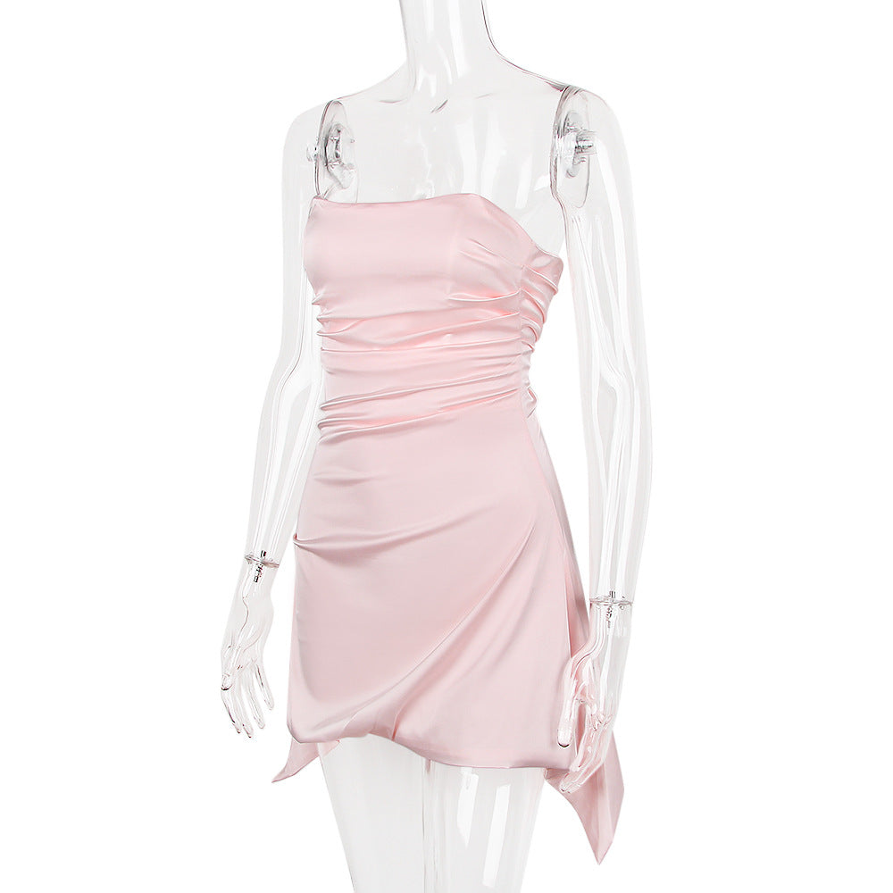Strapless Ruched Satin Mini Dress With Side Drape Panels 8