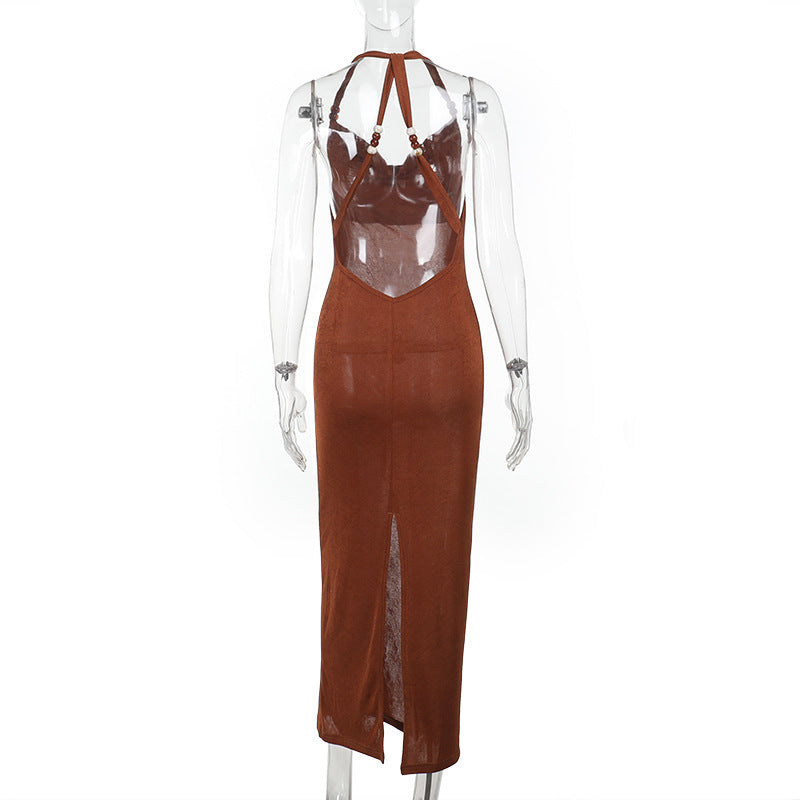 Halter Cowl Neck Backless Bodycon Column Maxi Dress 8