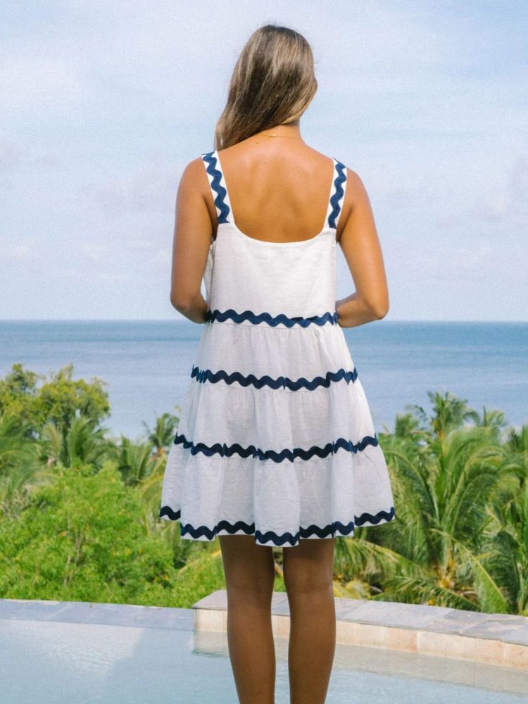 Square Neck Tiered Ric Rac Trim A-Line Babydoll Mini Dress 11