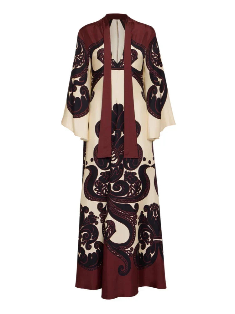 Botanical Print Spaghetti Strap Satin Slip Midi Dress 7