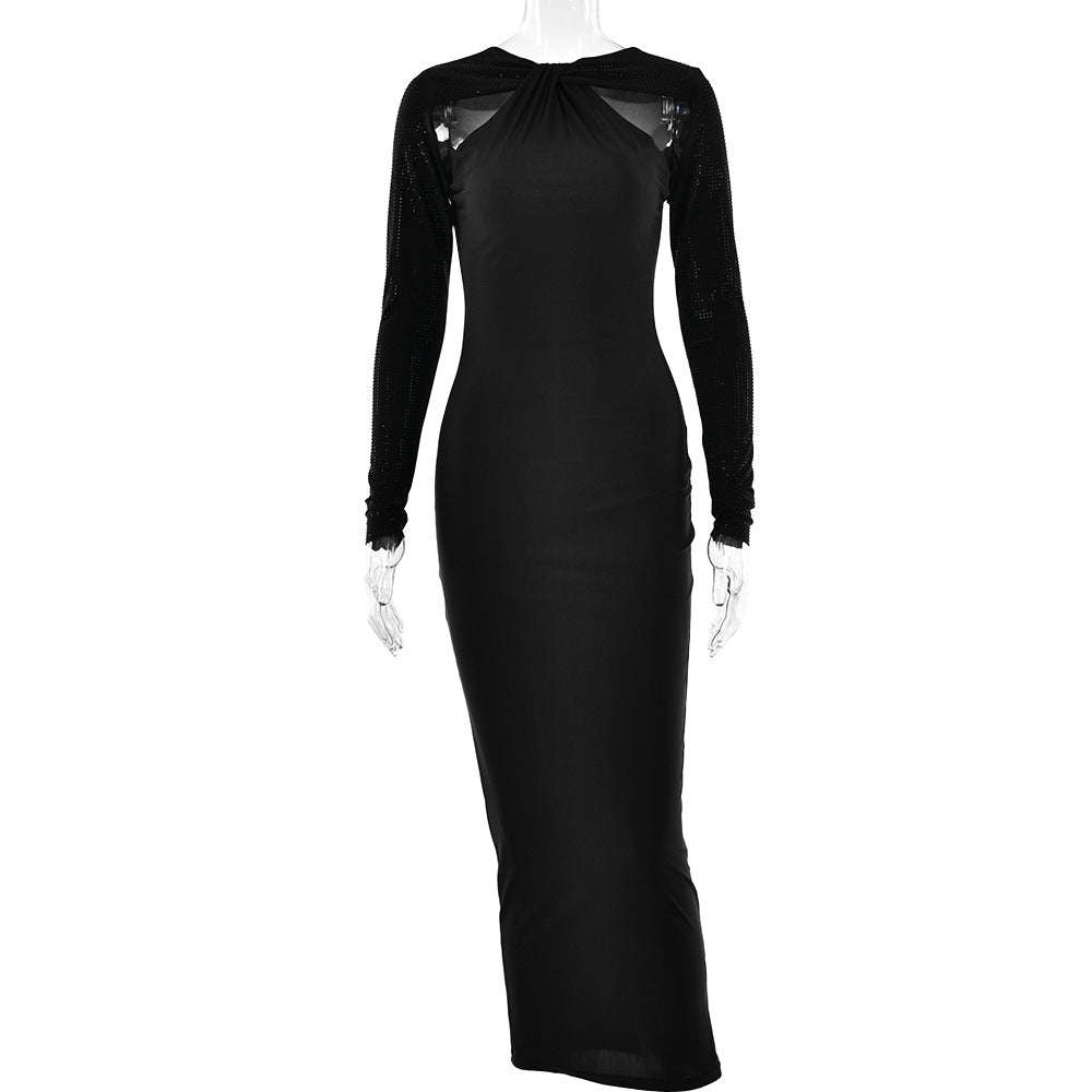 Halter Neck Shoulder Cutout Beaded Sleeve Maxi Gown 8