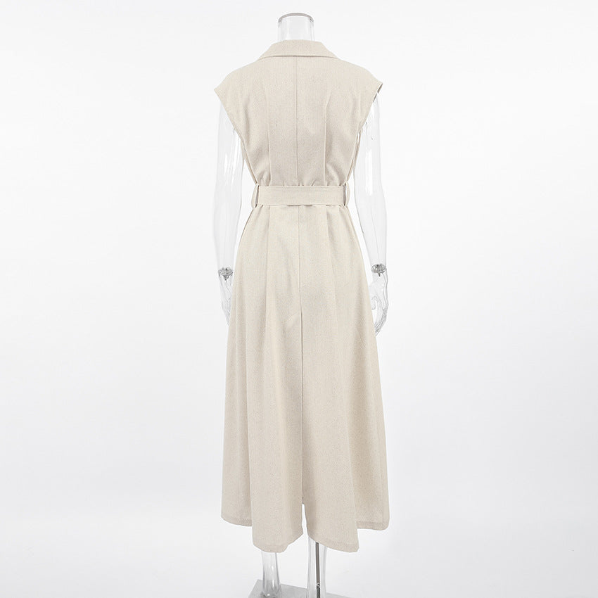 Square Neck Spaghetti Strap Pleated Waist Belted Midi Dress 13