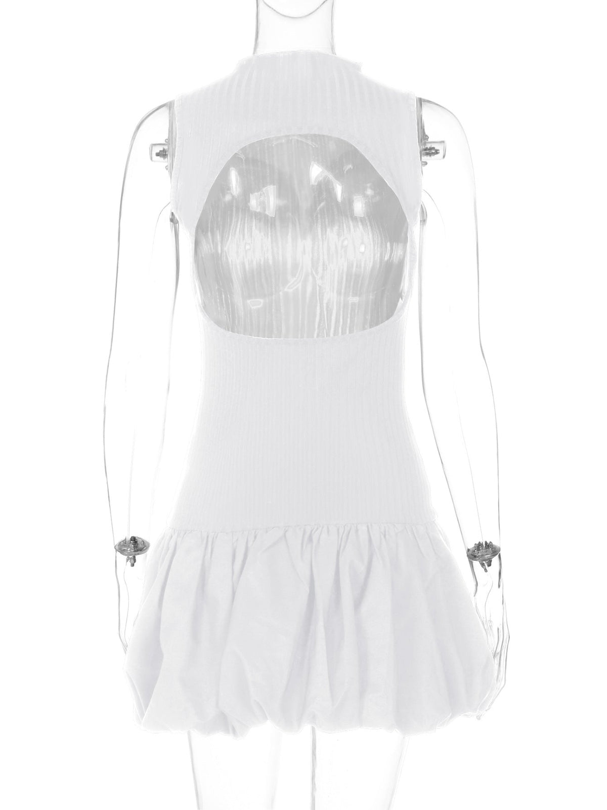 Mock Neck Sleeveless Ribbed Knit Drop Waist Bubble Hem Mini Dress 8