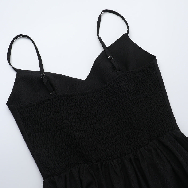 Spaghetti Strap V Neck Dropped Waist Gathered Front Slit Maxi Dress 8