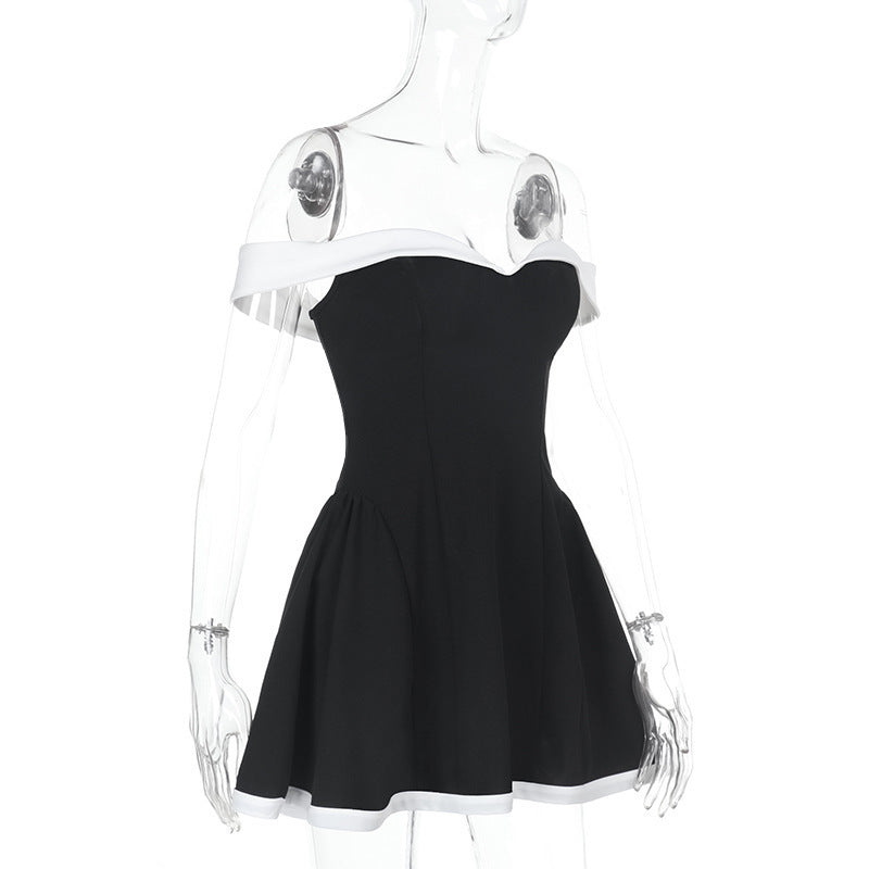 Off Shoulder Sweetheart Contrast Trim Flared Mini Dress 8