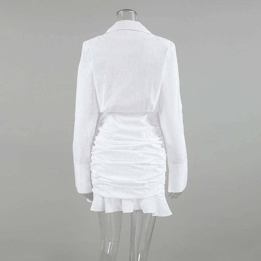 Deep V Notched Lapel Long Sleeve Ruched Blazer Mini Dress 8