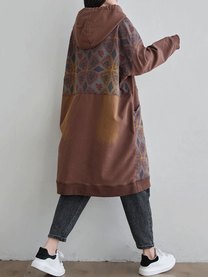 Hooded Kangaroo Pocket Geometric Print Oversized Mini Sweatshirt Dress 5