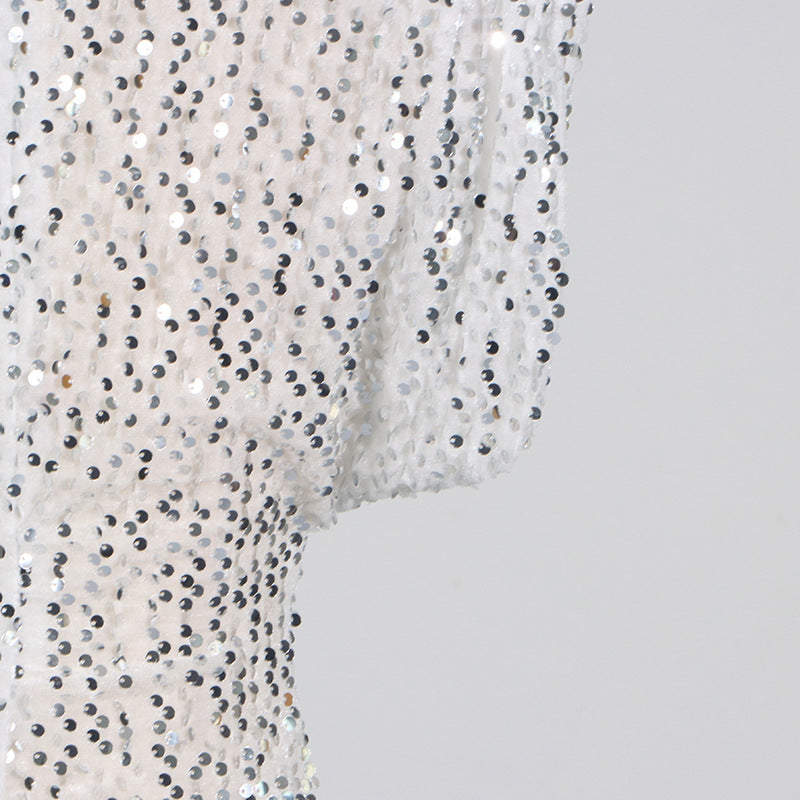 Structured Shoulder Crew Neck Sequin Mini Dress 8