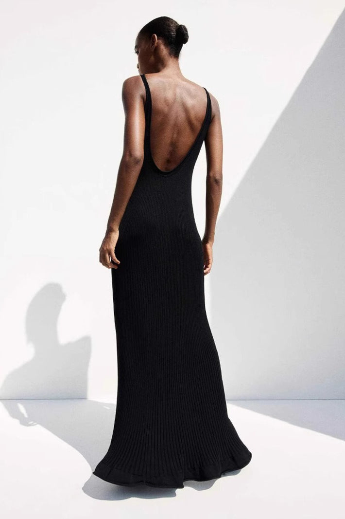 Ribbed Knit Racerback Halter Neck Mermaid Maxi Dress 3