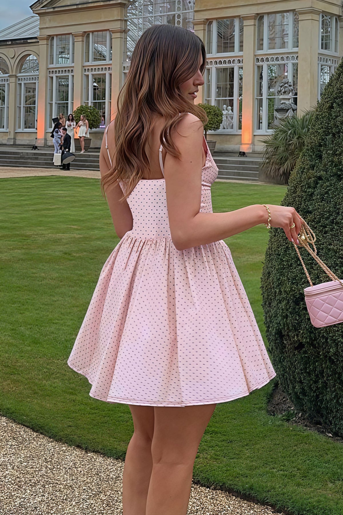 Polka Dot Deep V-Neck Bow Tie Fit and Flare Mini Dress 4