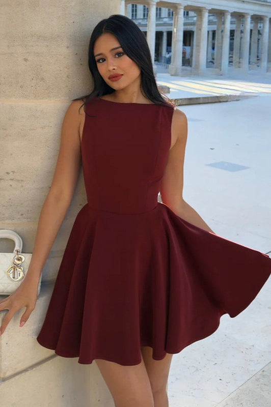Boat Neck Sleeveless Pleated Fit and Flare Skater Mini Mini Dress 4
