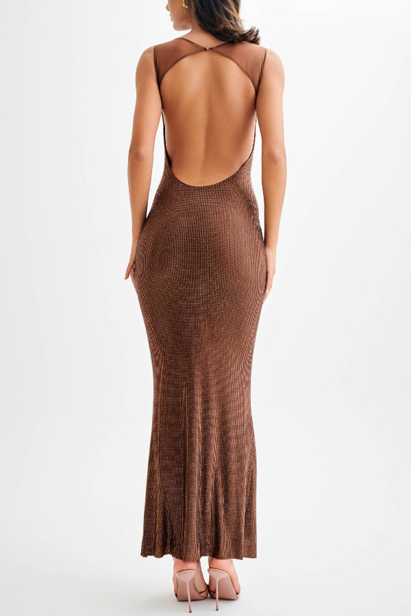 Sequin Mesh Wide Strap Scoop Neck Mermaid Hem Maxi Gown 5