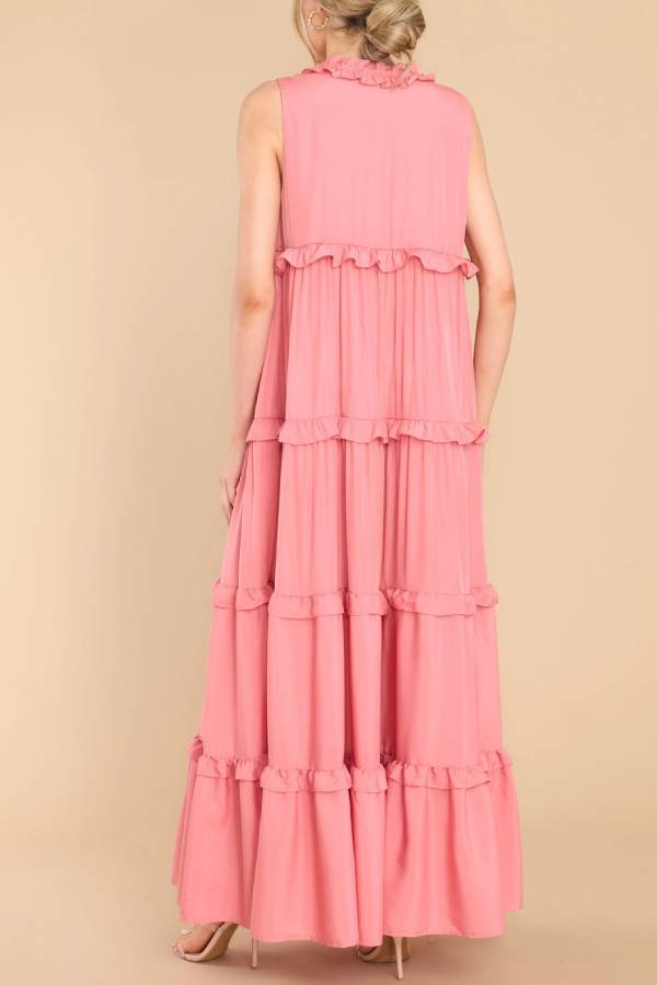 Ruffle Collar V-Neck Tie Strap Tiered Floor-Length Maxi Dress 6