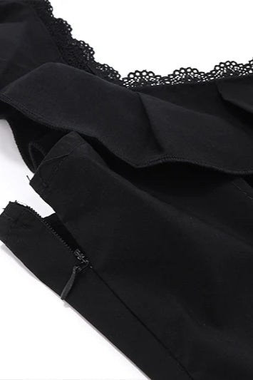Square Neck Ruffle Trim Corset Bodice Pleated Scalloped Hem Mini Dress 5