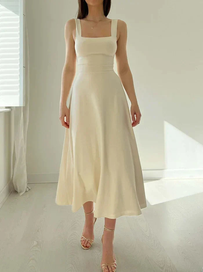 Square Neck Wide Strap A-Line Midi Dress 7