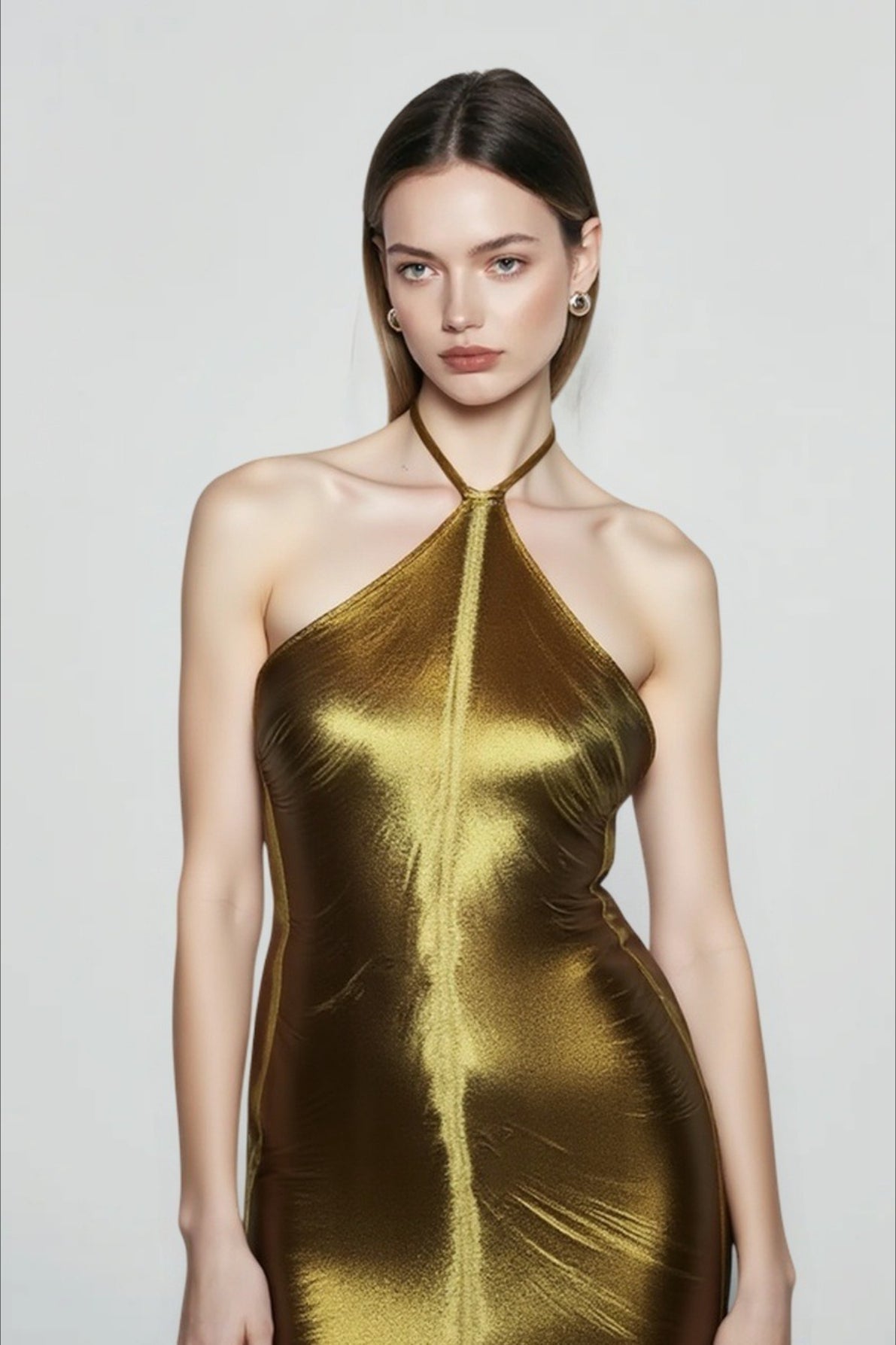 Halter Metallic Shimmer Center Seam Bodycon Mini Dress