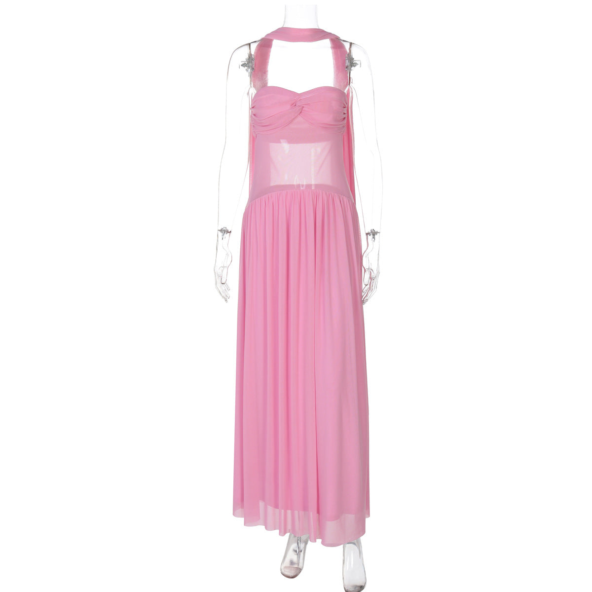 Halter Deep V Ruched Column Maxi Dress 9