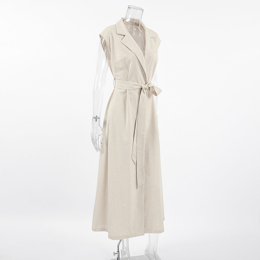 Square Neck Spaghetti Strap Pleated Waist Belted Midi Dress 14